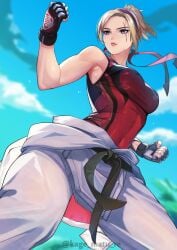 1girls armpits big_breasts blonde_hair female female_only fully_clothed kage_(artist) lidia_sobieska namco skindentation skintight solo sweat tekken tekken_8 tight_clothing