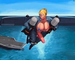 1futa a-10 airplane aka6 american_flag american_flag_bikini balls balls_in_panties bikini bikini_top blonde_hair blue_eyes breasts futanari glasses hair_bun huge_breasts huge_cock intersex large_penis military_uniform penis personification plane smirk tattoo testicles uncensored what