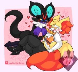 aaron_akio absurd_res anthro belle_the_noivern braixen duo female generation_6_pokemon hi_res lewdchuu_(artist) male male/female nintendo noivern pokemon pokemon_(species)