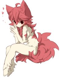 2010 5_fingers anthro breasts domestic_cat felid feline felis female fingers heart_symbol japanese_description looking_at_viewer mammal nude_female ouka simple_background solo tail white_background