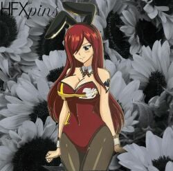 blush bunny_ears bunnysuit cosplay erza_scarlet fairy_tail hfxpins red_hair