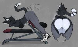 angry_face ass_focus bacardi_(muart242) black_cat black_fur catgirl domestic_cat fat_ass furry furry_only goonie-san huge_ass no_panties pants pants_down pants_pull sweaty_ass sweaty_butt working_out workout workout_clothes