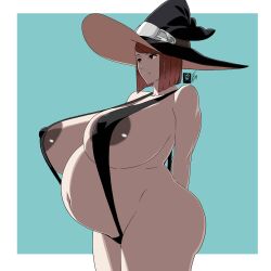 1girls areola_slip areolae arms_behind_back ass bangs bare_arms bare_shoulders bare_thighs big_ass black_one-piece_swimsuit black_swimsuit blue_background breasts collarbone covered_nipples curvy female female_only fire_emblem fire_emblem_awakening fungus-man gigantic_breasts hat huge_breasts miriel_(fire_emblem) nintendo one-piece_swimsuit pregnant red_eyes red_hair revealing_clothes short_hair shoulders sideboob simple_background slingshot_swimsuit solo swimsuit thick_thighs thighs voluptuous witch_hat