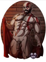 bald bald_man bara beard daddy dilf facial_hair gay god_of_war jzerosk kratos male male_focus male_only masculine_male mature_male muscles muscular muscular_male older_male red_markings revealing revealing_penis solo_male white_body white_skin yaoi