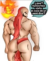 ass_focus bald bald_man bara beard daddy dilf facial_hair gay god_of_war kratos looking_back looking_back_at_viewer male male_focus male_only masculine_male mature_male muscles muscular muscular_male older_male red_markings solo_male uameyg white_body white_skin yaoi