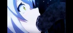 crying crying_with_eyes_open female forest hair hyakkiya_tantei_jimusho_hyakkiya_hikari_no_youkai_jikenbo mouth screenshot tears tentacle tentacle_in_mouth white_hair yellow_eyes