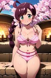 1girls ai_generated belly belly_button big_breasts bra breasts chloe_(pokemon) cleavage collarbone female frilly_bra large_breasts navel panties pink_bra pink_underwear pokemon revealing_clothes ryuzam solo