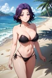 1female 1girls ai_generated beach big_breasts bikini bikini_bottom bikini_top breasts commentary_request english_commentary female female_only grand_blue hamaoka_azusa hi_res highres light-skinned_female light_skin mountainous_horizon outdoors outside solo solo_female standing very_high_resolution