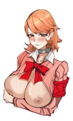 atlus breasts_out crossed_arms female flustered hi_res large_breasts looking_at_viewer nero_watch nipples open_clothes open_clothing open_shirt open_topwear persona persona_3 sega solo_female tits_out yukari_takeba