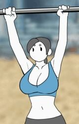 1girls animated armpits artist_request bare_arms bare_midriff bare_shoulders big_breasts black_hair blue_tank_top blue_topwear bouncing_breasts breasts breasts_out busty cleavage clothed clothing crop_top curvy_body curvy_female exercise female female_focus female_only fit fit_female gym_uniform hips hurakan0 inverted_nipples jiggle large_breasts long_hair looking_at_viewer metal_bar midriff muscular muscular_female navel nintendo no_bra pale-skinned_female pale_skin pony_tail ponytail pull_up_bar pull_ups sleeveless sleeveless_shirt smile smiling smiling_at_viewer solo solo_female solo_focus sports_bra sweat tank_top tank_top_down tank_top_pull thick_thighs thighs toned very_long_hair weights white_skin wii_fit wii_fit_trainer workout workout_clothes yoga_pants