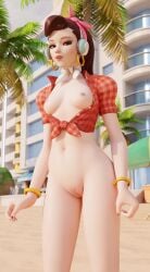 3d beach breasts brown_hair cruiser_d.va d.va female nude overwatch overwatch_2 overwatch_anniversary