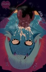 2024 absurd_res balls blue_body blue_hair blue_skin bodily_fluids cum cum_in_mouth cum_in_nose cum_inside demon demon_humanoid duo face_fucking fellatio female genital_fluids genitals hair hi_res horn horned_humanoid humanoid irrumatio male male/female mizaru not_furry nude oral orange_eyes penile penis sex signature