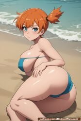 ai_generated aindroidparanoid ass beach big_ass big_breasts bikini blue_eyes breasts cameltoe ginger_hair hips huge_ass huge_breasts huge_butt kasumi_(pokemon) large_ass large_breasts lying narrow_waist nipples on_side orange_hair outdoors pokegirl pokemon ponytail pussy sand sea short_hair stable_diffusion wide_hips
