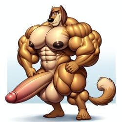 ai_generated balls bara brown_fur canine dukey huge_balls huge_cock huge_muscles humanoid_penis johnny_test_(series) muscular muscular_male nipples stable_diffusion tail