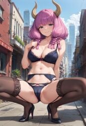 1female 1girls ai_assisted ai_generated aura_(sousou_no_frieren) bra city city_background cityscape commentary_request english_commentary female female_only frieren_beyond_journey's_end hi_res high_heels highres light-skinned_female light_skin lingerie looking_at_viewer mixed-language_commentary panties sousou_no_frieren very_high_resolution