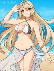 blonde_hair breasts core_crystal female female_only mythra nintendo solo swimsuit xenoblade_(series) xenoblade_chronicles_2 yaizaberry