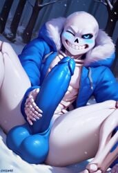 abs ai_generated balls bara biceps big_balls big_penis gay ilovementits male male_only manly mature_male muscular penis sans sans_(undertale) skeleton thighs undertale undertale_(series) yaoi