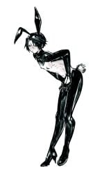 1boy black_and_white blush bunny_ears bunny_tail final_fantasy final_fantasy_viii heels male male_only nipples reverse_bunnysuit squall_leonhart twink