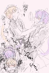 2boys cat_boy cat_ears cat_tail fucked_from_behind kamishiro_rui kemonomimi maid_outfit nekomimi one_eye_closed project_sekai tenma_tsukasa throwing_head_back wide_eyed