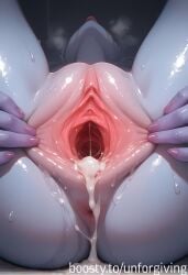 ai_generated cum cum_in_pussy female hips open_pussy purple_skin pussy spread_pussy sweat sweatdrop unforgiving water_drop wet wet_body wet_skin