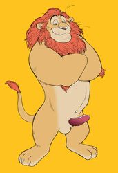 1boy 2016 anthro balls disney erection feline hair leodore_lionheart lion male male_only mammal penis red_hair simple_background smile solo standing wantaro zootopia