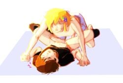 2boys basil_(omori) black_hair blonde_hair cum femboy gay omori sunflower_(omori) sunny_(omori)