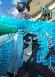 anthro anthro_on_anthro anthro_only black_body blowjob blue_body blushing fellatio fingering fingering_pussy fingering_self furry kyle_r._fish male_swimwear marine masturbation pool shark sharkcatsg swimming_trunks swimming_trunks_down underwater underwater_view yellow_eyes