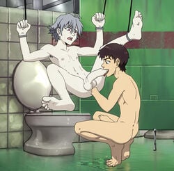 2boys anal_fisting anal_penetration anal_sex anma balls ballsack barefoot bathroom_stall cock_gobble cock_hungry cum_hungry dark_brown_hair erect_nipples erection feet fellatio fisting forced forced_yaoi foreskin gay giving_head going_down_on grey_hair human intact kaworu_nagisa large_penis legs_held_open licking licking_penis long_foreskin looking_at_penis male male_nipples male_on_male male_only male_penetrating_male neon_genesis_evangelion nude_male oral oral_sex pale-skinned_male penis penis_in_mouth penis_size_difference pleasure_face rape red_eyes restrained reverse_forced_oral scrotum shaved_crotch shinji_ikari smooth_penis squatting stretched_anus suspended_in_midair testicles tile_floor tile_wall toilet tongue tongue_out uncut unretracted_foreskin wet_floor yaoi