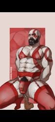 bald bald_man bara beard cum_in_mouth cum_on_face daddy dildo dildo_in_ass dilf downey_downey drooling facial_hair gay god_of_war indecent_exposure kratos lingerie_only male male_focus male_only masculine_male mature_male muscles muscular muscular_male older_male provocative_clothing red_lingerie red_markings scantily_clad slutty_clothing slutty_outfit solo_male temptation white_body white_skin yaoi