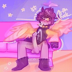 adam_(hazbin_hotel) angel angel_wings brown_hair collar cum hazbin hazbin_hotel male male_only masturbation no_pants penis robe socks solo solo_male uncensored wings