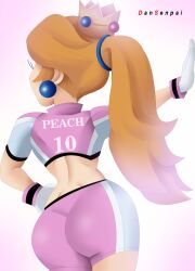 alternate_costume ass blonde_hair female female_only mario_(series) mario_strikers mario_strikers_peach_back_view_redraw_(meme) nidavellirstudios nintendo pink_shorts princess_peach solo