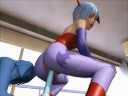 1boy 3d animated animated_gif ass blue_hair clothing darkstalkers demon_girl female flat_chest head_wings lilith_aensland my_precious object_insertion short_hair succubus