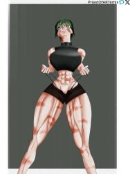 1girls abs big_ass big_breasts female female_only glass green_hair jujutsu_kaisen long_legs muscle_girl muscles priestofart scar short_hair shorts slim_waist solo thick_thighs thighs tomboy wide_hips zenin_maki