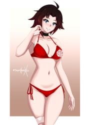 breasts female female_only looking_at_viewer ruby_rose rwby solo sonicheroxd swimsuit