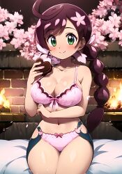 1girls ai_generated belly belly_button big_breasts bra breasts chloe_(pokemon) cleavage collarbone female frilly_bra large_breasts navel panties pink_bra pink_underwear pokemon revealing_clothes ryuzam solo