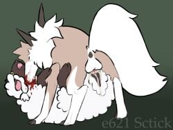 anal anal_sex bite blood bodily_fluids clip_studio_paint_(artwork) cum digital_media_(artwork) duo feral feral_on_feral generation_7_pokemon generation_8_pokemon genital_fluids gore knot lycanroc male nintendo penetration pokemon pokemon_(species) questionable_consent sctick wooloo