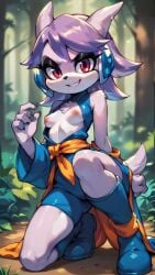 ai_generated anthro aquatic_dragon civitai dragon female female_protagonist freedom_planet freedom_planet_2 looking_at_viewer low_effort marusame off_model poor_quality sash_lilac topless video_games water_dragon