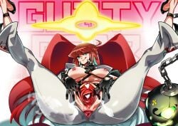 big_ass big_breasts exposed_breasts green_eyes guilty_gear guilty_gear_strive jack-o'_valentine kemonono large_breasts partially_clothed red_hair spread_legs spreading_pussy tagme thick_thighs tongue_out two-tone_hair white_hair