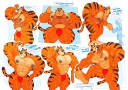 anthro armpits biceps big_breasts big_muscles black_stripes blue_nose blue_tits boner_bulge bulge cartoon_artstyle cereal_mascot comic credit_to_shoegaze dirtyyeen exercise exercising feet gym_teacher gym_trainer happy_face holding_feet horny horny_trainer kellogg's male_only mezcal muscular muscular_male orange_fur orange_fur_with_stripes red_socks red_speedo red_thong saying_hello_to_viewer shoegaze shoegaze. speech_bubble speedo speedo_thong stretch stretching sweat sweat_droplets sweatdrop talking_to_viewer tank_top thicc_legs thong tony_the_tiger trainer triceps waving_hello welcoming_viewer whiskers white_abs white_pecs white_shoes white_trainers