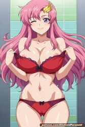 ai_generated aindroidparanoid bath bathroom big_breasts cameltoe gundam gundam_seed hairclip huge_breasts lacus_clyne large_breasts lingerie long_hair nipples pink_hair pulled_by_self purple_eyes pussy shower showering stable_diffusion undressing wavy_hair