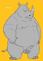 1boy anthro disney flaccid horn male male_only mammal officer_mchorn penis rhinoceros simple_background solo standing wantaro zootopia