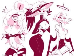 3girls breasts cherri_bomb_(hazbin_hotel) freckles freckles_on_face hazbin_hotel large_breasts looking_at_viewer multiple_girls rosie_(hazbin_hotel) saucymist topless vaggie_(hazbin_hotel)