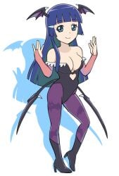 1girls aoki_reika bangs bat_wings big_breasts blue_eyes blue_hair blunt_bangs breasts cleavage cosplay darkstalkers female female_only head_wings hime_cut large_breasts long_hair looking_at_viewer morrigan_aensland_(cosplay) pixiv precure reika_aoki skimpy_clothes smile smile_precure solo standing ueyama_michirou wings