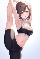 1girls ai_generated armpits ass belly belly_button blush blush breasts breasts breasts breasts_out brown_eyes brown_hair cleavage clothed clothing female female_focus female_only high_resolution highres looking_at_viewer medium_breasts naked navel one_leg_raised one_leg_up partially_clothed partially_clothed_female partially_nude partially_undressed pov project_sekai pussy shinonome_ena solo solo_female solo_focus sports_bra sportswear standing standing_split thighs tits_out tummy