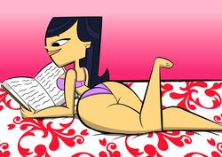 asian ass big_ass big_hips big_legs black_hair book bra censored codykins123 dat_ass emma_(tdi) huge_ass long_hair panties purple_underwear reading round_ass smile straight_hair the_ridonculous_race total_drama_island yellow-skinned_asian