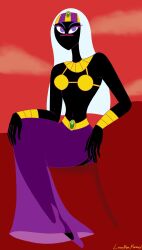 alien alien_girl alien_humanoid armbands belt black_body cartoon_network crown duck_dodgers facial_mark female female_focus female_only jewlery looney_tunes martian martian_(duck_dodgers) purple_eyes purple_shoes purple_skirt queen_tyr'ahnee see-through_skirt skimpy_clothes tsuki-tariyo warner_brothers white_hair