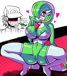 alternate_color alternate_version_available color condom condom_in_mouth exposed_pussy female gardevoir green_body green_skin human indievamp male nipple_bulge nipples pokemon pokemon_(species) pokemon_trainer pussy pussy_juice thick_thighs thighhighs