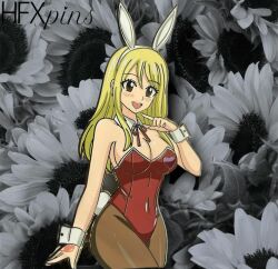 blush bunny_ears bunnysuit cosplay fairy_tail fairy_tail_mark hfxpins lucy_heartfilia pink_tattoo tattoo tattoo_on_hand tattooed_hand yellow_hair