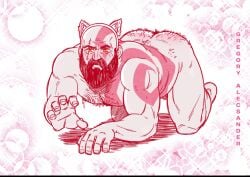 bald bald_man bara beard cat_ears daddy dilf facial_hair fat_ass gay god_of_war gregory_alecsander hairy_ass kratos male male_focus male_only masculine_male mature_male muscles muscular muscular_male older_male on_all_fours provocative red_markings white_body white_skin yaoi