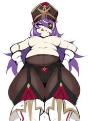 1girls big_breasts breasts chevreuse_(genshin_impact) chubby chubby_female chubby_thighs female female_only genshin_impact horizontal_navel metalling overweight solo solo_female standing thick_thighs topless wide_hips